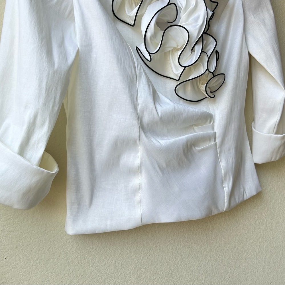 XSCAPE White Black Ruffled Formal Blouse Sz 12 - Picture 6 of 14